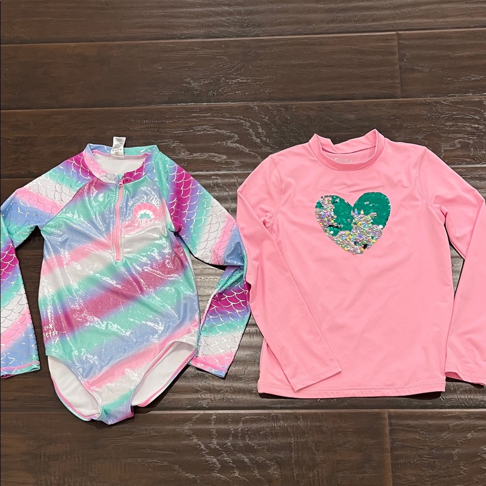 Betsey Johnson Pink and Multicolor Mermaid Rashguard Set 10-12